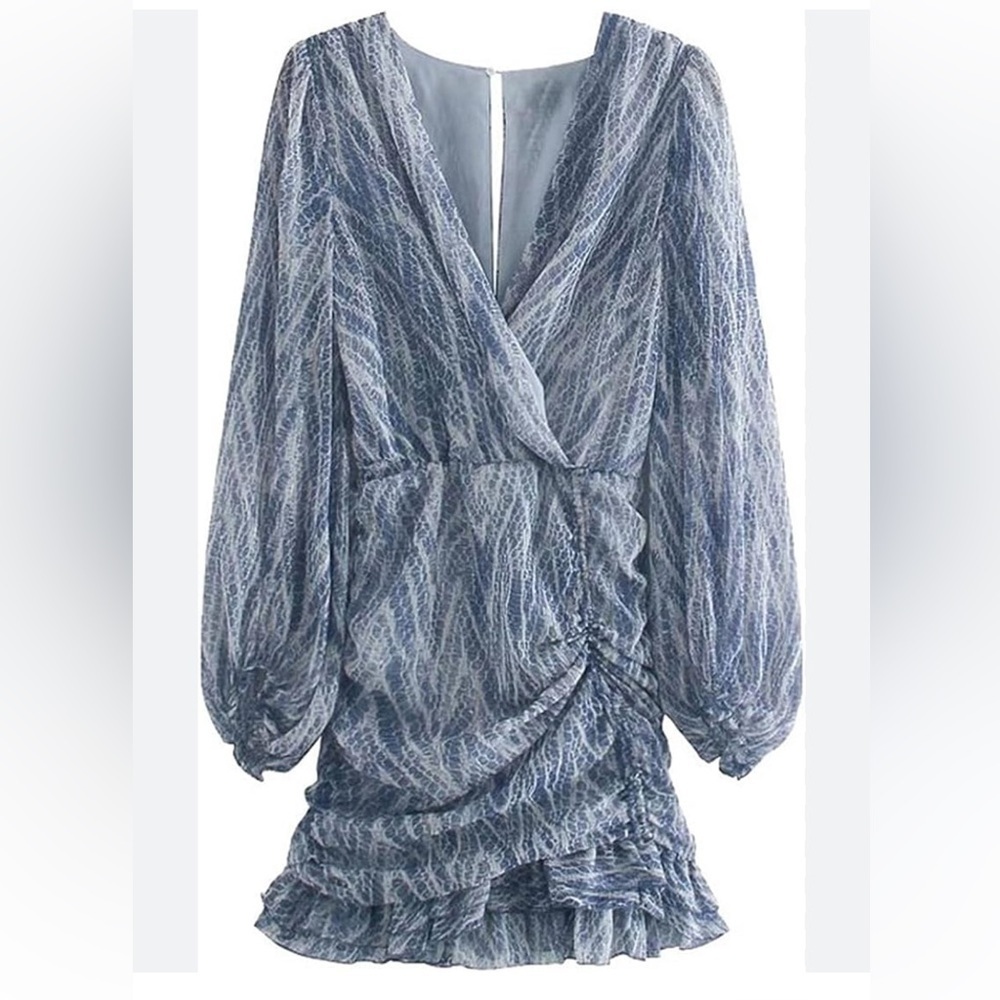 ZARA BLUE ANIMAL PRINT DRAPE MINI DRESS Bloggers Favorite